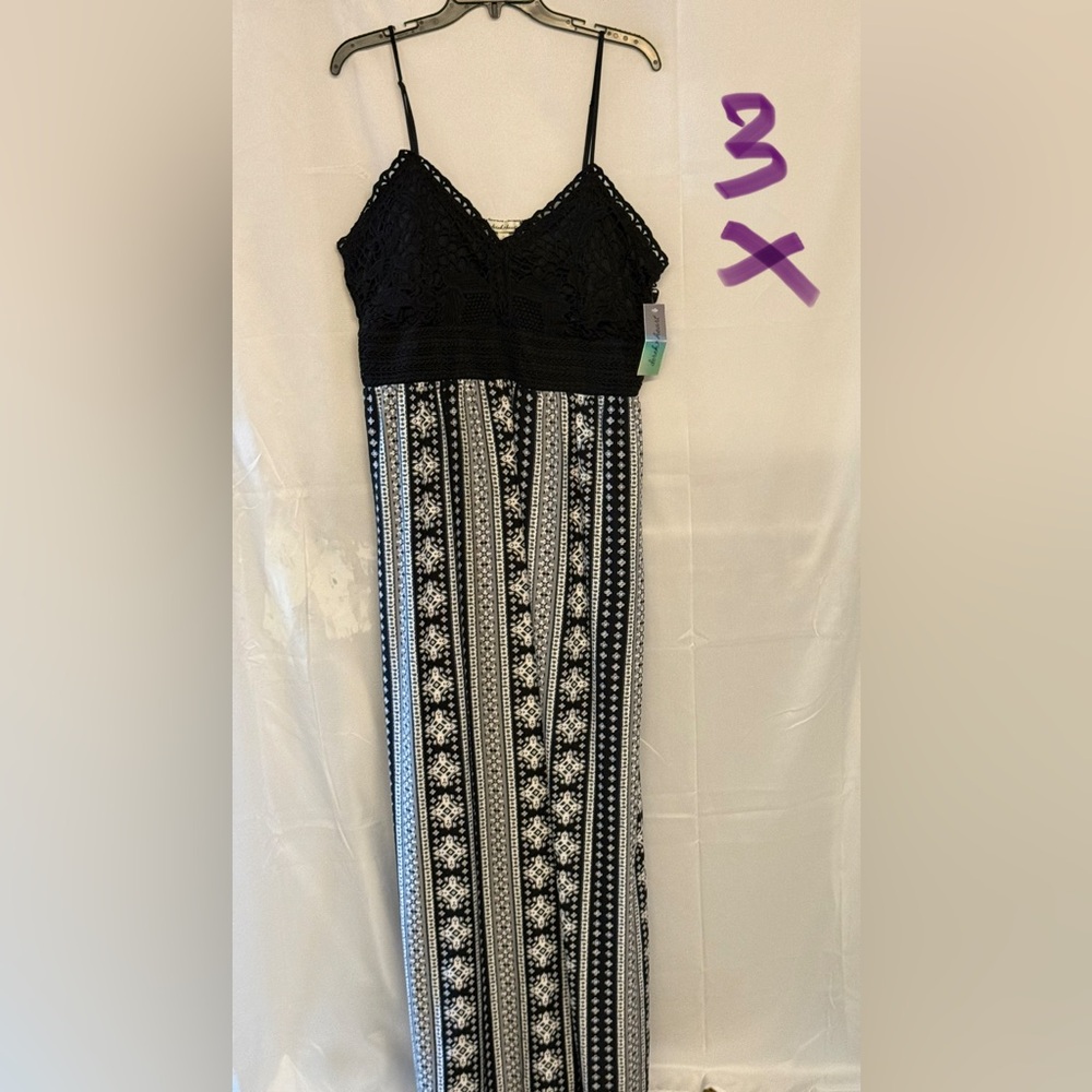 Derek Heart Black and White Crochet Bodice Maxi Dress